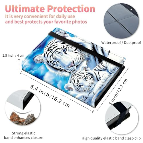 Image of Photo Album 4x6 120 Pockets Photos with Strong Elastic Band, Small Mini Albums Sheet Protector Folder for Photos, Album for Family Wedding Women Men Baby Vacation Gift, White Tiger