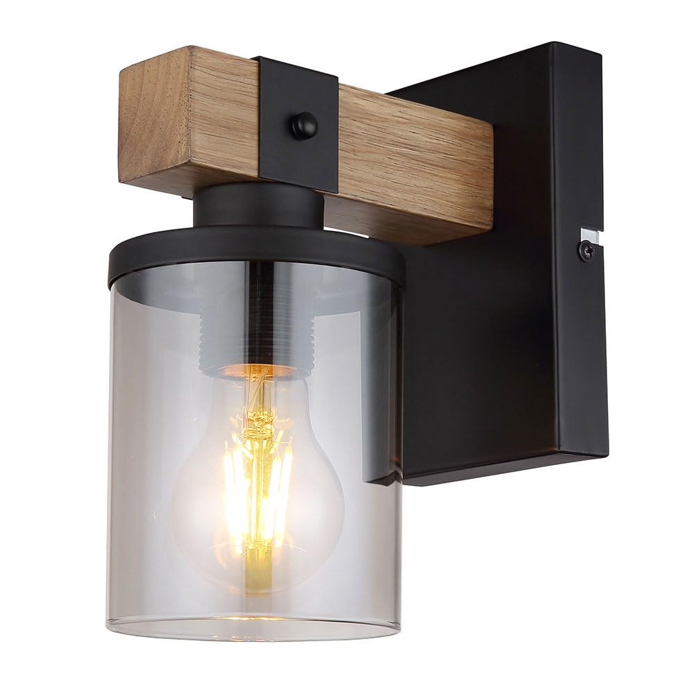 GLOBO Wandleuchte Retro Wandlampe Treppenhausleuchte Flurlampe Holz Wohnzimmerlampe, 1x E27, BxH 10x22,5 cm