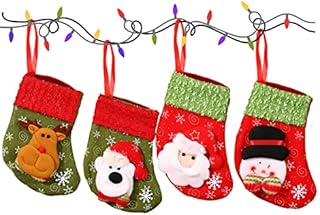 Qpout 4pcs Mini Christmas Stockings Gift Treat Bags Small Christmas Stockings, Treat Bags Christmas Party Gift Filler Hanging Socks for Xmas Tree, Garden and Home Decorations