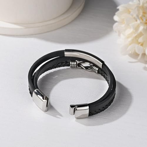 Miniatura 6 de Pulsera de cuero trenzado con texto en inglés To My SonTo My Grandson, pulsera inspiradora de acero inoxidable para hombre, regalos para hijo de