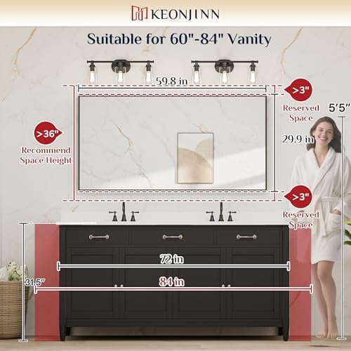 Keonjinn 60x30 Inch Gold Bathroom Mirror for Over Sink, Rectangular