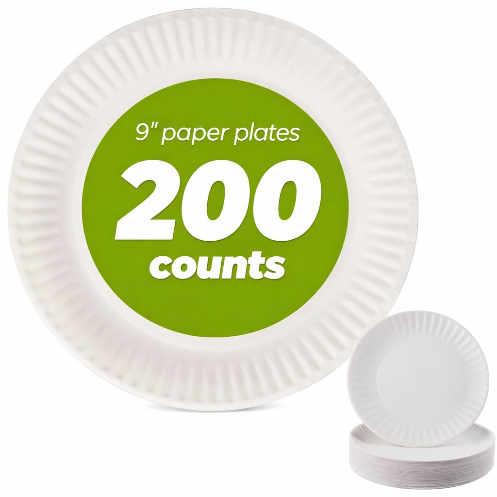 Concession Essentials 9 Inch Uncoated Paper Plates, 200 Count