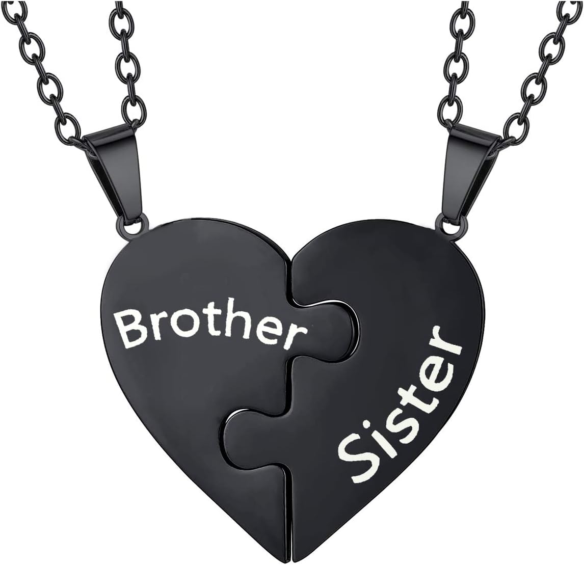 tenghong2021 2 Pcs Matching Heart Necklace for Father Daughter, Brother Sister, Mother Son, Graduation Father Mother Day Birthday Jewelry Gift