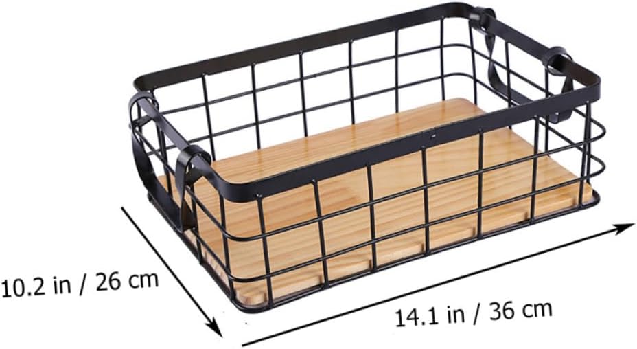 Zerodeko Black Rectangular Storage Basket with Wire Base and Bottom Multipurpose Kitchen Organizer for Fruits Snacks and Household Items Lightweight