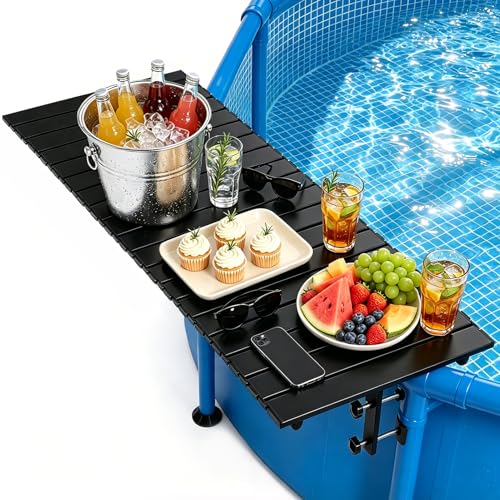 Niuyhe Foldable Swim Up Pool Bar Table for Above Ground Pools, 44''x16'' Heavy Duty Rustproof Metal Pool Side Table Fits Round Oval Rectangular Frame Pools, Outdoor Patio Drink Snack Side Table