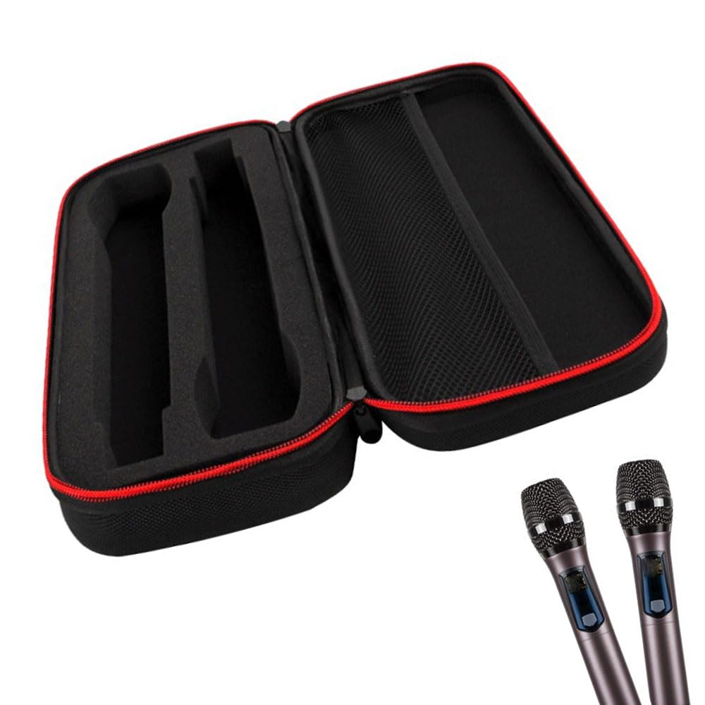 Sac de microphone, étui de voyage pour microphone avec double compartiment, étui rigide en EVA avec séparation des fentes, noir
