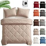 2-in-1-Bettdecke, schnell trocknend, leicht, atmungsaktiv, maschinenwaschbar, kein Laken erforderlich, weiche, kühle Sommerdecke for heiße Schläfer, Camping, Reisen(Beige,200 * 200 cm)