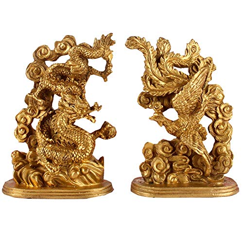 JXXYDXY Dragón de latón Estatua de Fénix Feng Shui, Ying Yang Armonía Escultura Matrimonio Suerte Talismán Regalo de Boda Decoración para el hogar,Blue