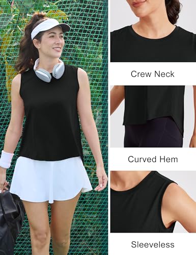 Image of MAGCOMSEN Workout Tank Tops Woman Summer Open Back Yoga Athletic Shirts Sleeveless Tie Back Loose Fit Gym Muscle Tank