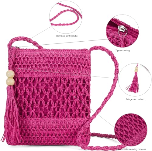 Straw Crossbody Bags for Women Small Straw Purses for Women Beach Purse for Summer Vacation Pink