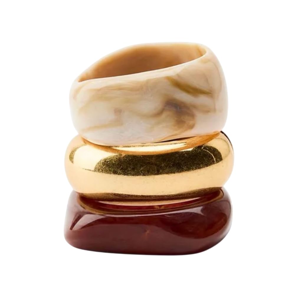 Chunky Resin Bacelet Stack Set – Vintage Acrylic, Gold-Plated & Marble Finish Statement Bracelet for Girls |Trendy Women Fashion Jewelry -Size 2.4-2.6