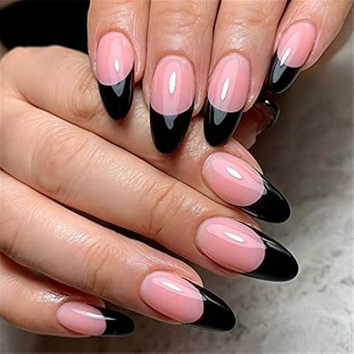 Vatocu Uñas postizas brillantes de ataúd largas y rosadas,uñas postizas con llama,tai chi,a presión en negro,blanco,cubierta completa,bailarina,uñas acrílicas para mujeres y niñas (24 piezas) Cover