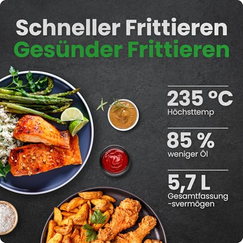 Chefman 5,7L Heißluftfritteuse, schnell & einfach, kompakte Heissluftfritteuse mit Hi-Fry Technologie, Touch Controls mit 4 Voreinstellungen, antihaftbeschichtet & spülmaschinenfest - Schwarz 2
