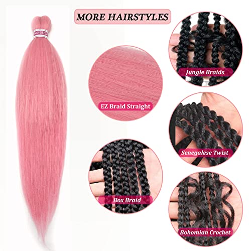 Pink Hair Extensions For Braids Light Pink Braiding Hair Pre Stretched Long Prestretched Braiding Hair 26 Inch 3 Packs Yaki Crochet Twist Box Braids Itch Free Knotless Micro Braiding Hair Extensions #TOP2