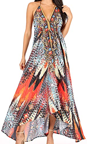 Image of Sakkas Lizi Womens Maxi High-Low Halter Handkerchief Long Dress Beach Party