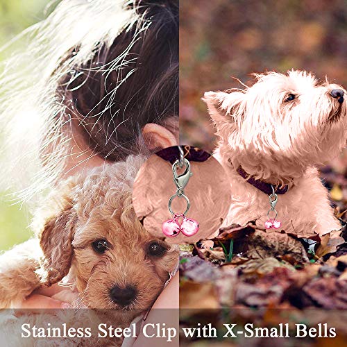IVIA PET Cat Collar Bells, 32 Pack Dog Collar Charm Bells with 16 Pcs Rings, 2 Pack Stainless Steel Dog Tag Clips for Pet Training Pendant Necklace Collar Accessories