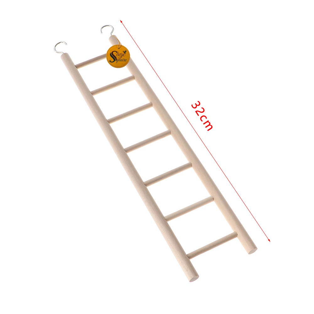 Sage Square Playful Natural Wooden Climbing Ladder Toy for Exercise & Fun, with Hooks, for Hamsters, Sugar Glider, Dwarf, Rat, Mice, Gerbil. (Design 5)