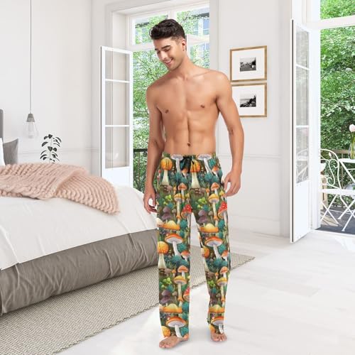 Men’s Watercolors Mushrooms Pajama Pants with Pockets, Comfortable Lounge Sleep Bottoms#351 6