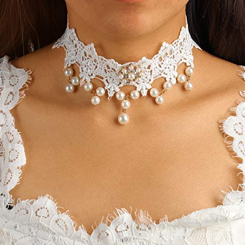 Clairy Lace Choker Necklace Pearl Necklace Choker Necklace Chain Delicate Pendant Necklace Halloween Jewelry for Women and Girls