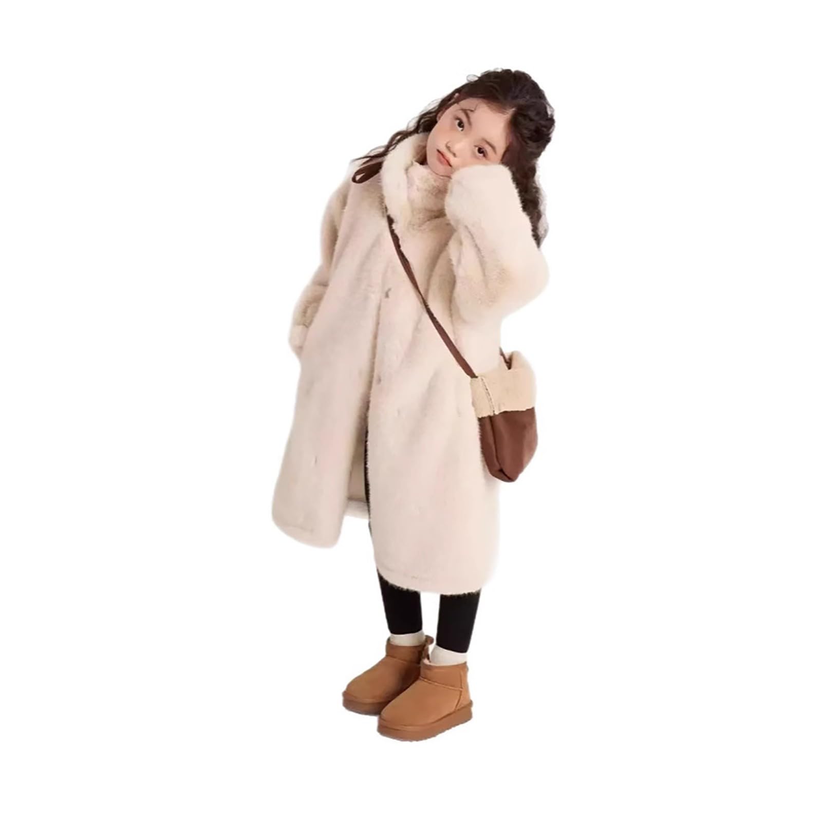 Generisch Piumino da bambina con fodera in pelliccia sintetica, caldo cappotto invernale con cappuccio, abbigliamento esterno antivento per bambini e bambini