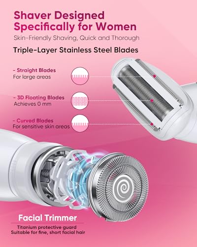 Image of 3 in 1 Bikini Trimmer for Women, Electric Razors for Women with Display, Painless Bikini Trimmer, USB Charging, Electric Shaver for Woman,Shaver for Woman for Face, IPX7 Waterproof,White