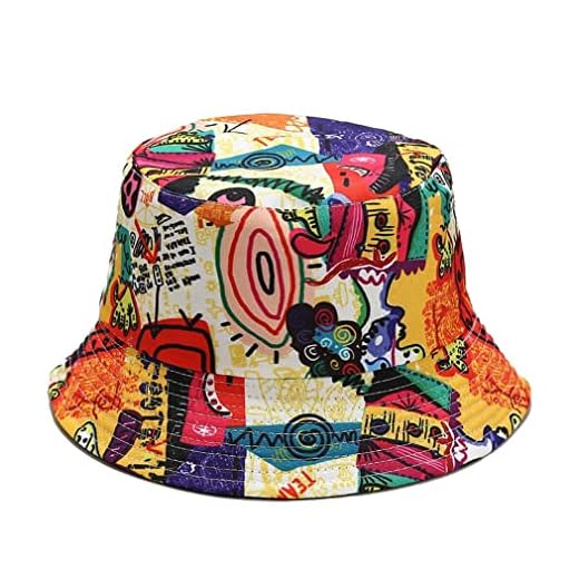 Funny Retro 80s 90s Graffiti Summer Unisex Print Reversible Bucket Hat,Fisherman Outdoor Travel Hiking Beach Cap