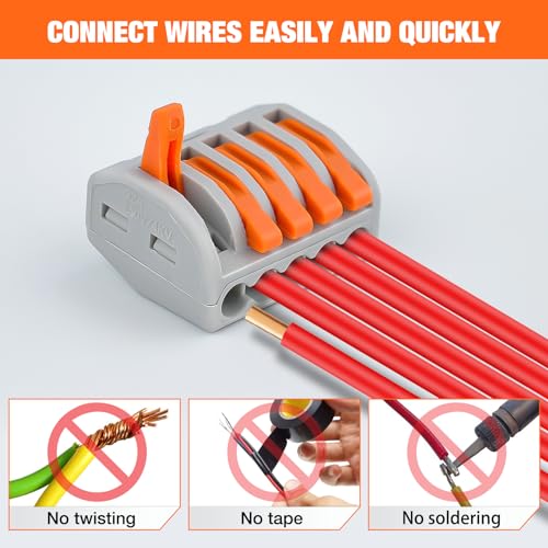 Image of Nilight 115PCS Lever Wire Connectors Nuts Kit 28-12AWG Inline Electrical Terminal 2 3 4 5 Port Assortment Quick Disconnect Push in Wires Connectors for Solid Stranded Wiring Projects