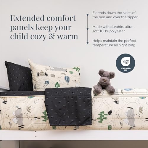 Image of Beddy's Adventure & Wildlife Theme Durable Zipper Bedding for Kids,Bed in a Bag,Cream Comforter & Charcoal Sheets with Outdoor Explorer Design - Includes Pillowcase & Sham - Easy to Make & Wash - Twin