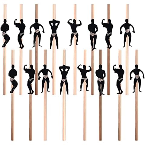 QincLing 18Pcs Muskelmann Papierstrohhalme Rosegold Plastikfrei Trinkhalme Einweg Strohhalme Biologisch Abbaubare Deko Strohhalme JGA 7.7 Zoll für Hochzeiten Party Geburgstag Weihnachten Cover