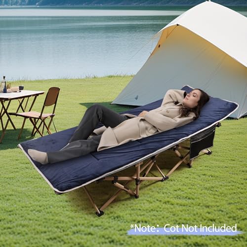 RedSwing XL Cot Mattress Pad, Cot Pads for Camping, 1.5'' Thick Cotton Camping Cot Mattress Pads, Soft and Comfortable, Blue 75"x28"