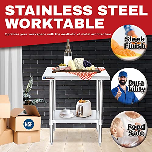 Image of DuraSteel 24x30 Stainless Steel Work Table - NSF Commercial Prep Metal Table - Outdoor Pizza Oven Stand w /Under Shelf - Kitchen Island Laundry Utility Garage Microwave Stand Large Rolling Storage Cart