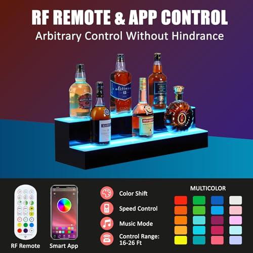 GarveeHome Wall-Mounted 2 Layer 16 Inch Display with Remote Control - Dynamic Led Lighting, Multifunctional Display, Quality Materials, Mobile Phone Connectivity