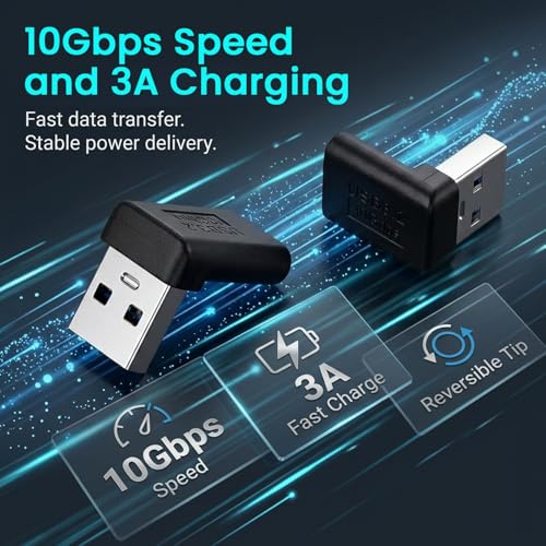 Image of Verilux 2Pcs Right Angle Type C Female to USB Male Adapter, Type C to USB 3.1 Charger Converter Support 10Gbps Speedy Data Transfer Compatible with iPhone 17 /16 /15, Galaxy S26 /S25 /S24, Black