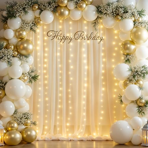 Cortinas Fondo Foto 10x10FT Crema Sin Arrugas con Luces miniatura 4