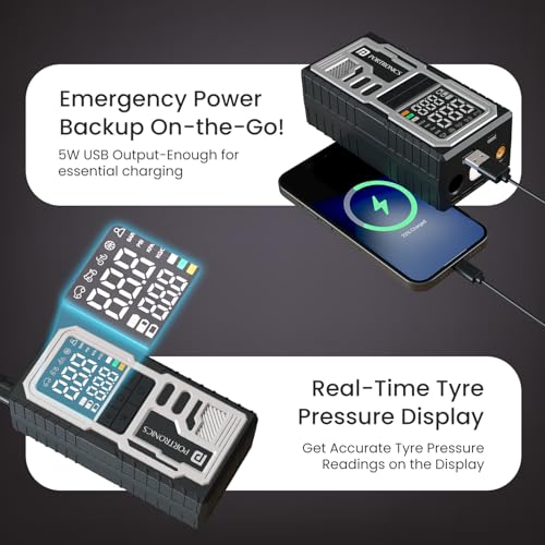 Image of Portronics Vayu 10 Type-C Rechargeable Tyre Inflator, 2 x2000 mAh Batteries, Digital Display, 150 PSI, Preset Modes, Flashlight with SOS, Pressure Detection, for Cars, Bikes, Bicycles & Sport Balls