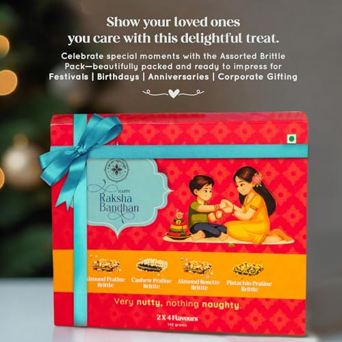 Image of Cacao Springs Assorted Brittle Collection Choco (Almonds, Cashew, Pista & Rose) - Diwali Gift Combo Choco & Nut Delicacy - Premium Diwali Gift Hamper - 8 Pieces in Each Box - 1 Box - 112gm