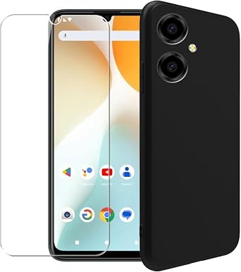 Case for BLU G64 + Glass Screen Protector Tempered Film - Transparent Silicone Soft Flexible Bumper Shockproof TPU Protective Cover Shell for BLU G64 Black