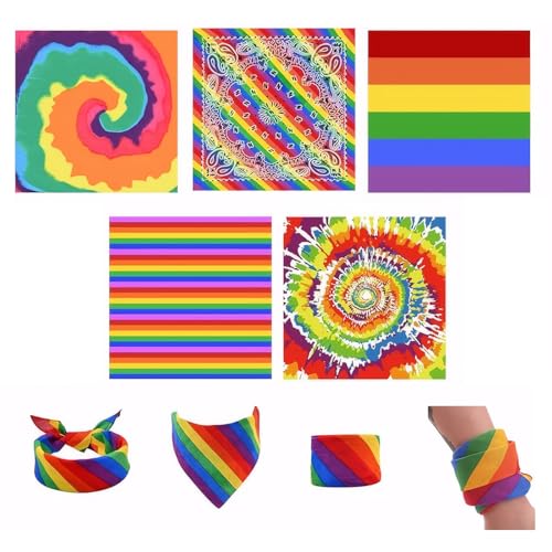DUGEGAYL Bandane Arcobaleno Pride 6 Pezzi 54x54 cm, Foulard Cotone Multicolore, Sciarpa Unisex per Festival, Eventi LGBTQ+ e Uso Quotidiano