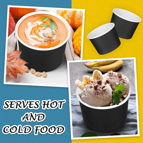 Image of Nuenen 100 Pcs 8 oz Summer Ice Cream Paper Cups Bulk Disposable Dessert Cups Solid Color Paper Dessert Bowls for Snack Sundae Spring Party Favors Ice Cream Bar Supplies (Black)