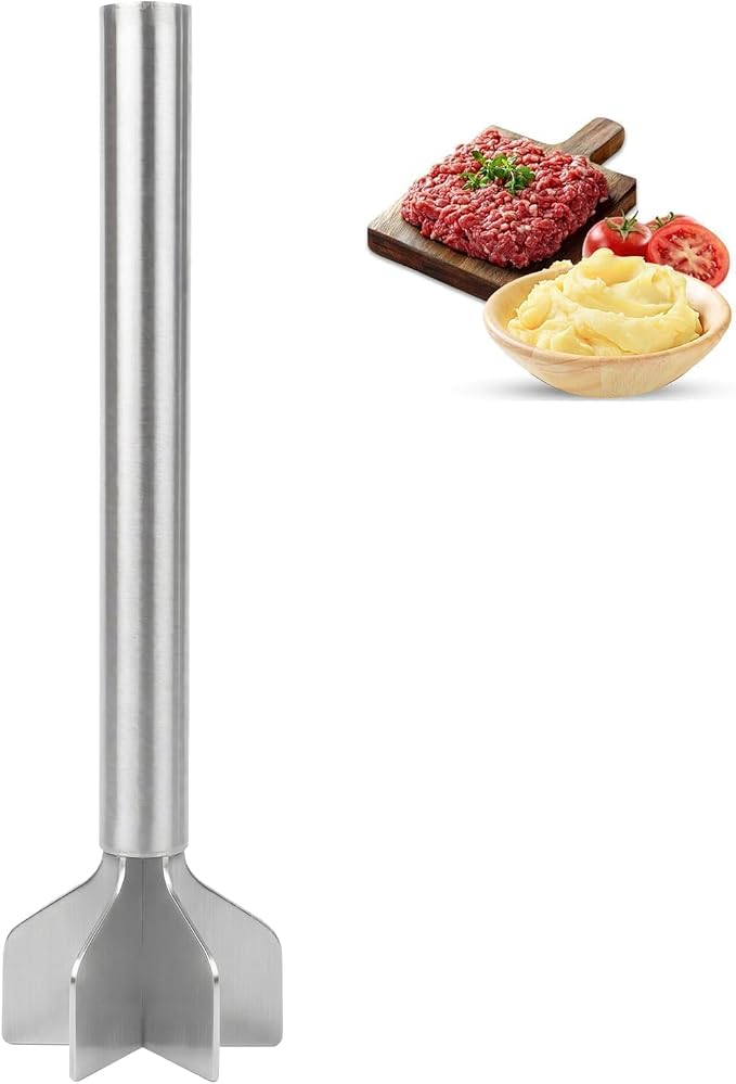 Meat Masher Stainless Steel, Heavy Duty Ground Beef Masher, 6-Blademeat Meat Chopper Potato Masher Hamburger Smasher, Dishwasher Safe