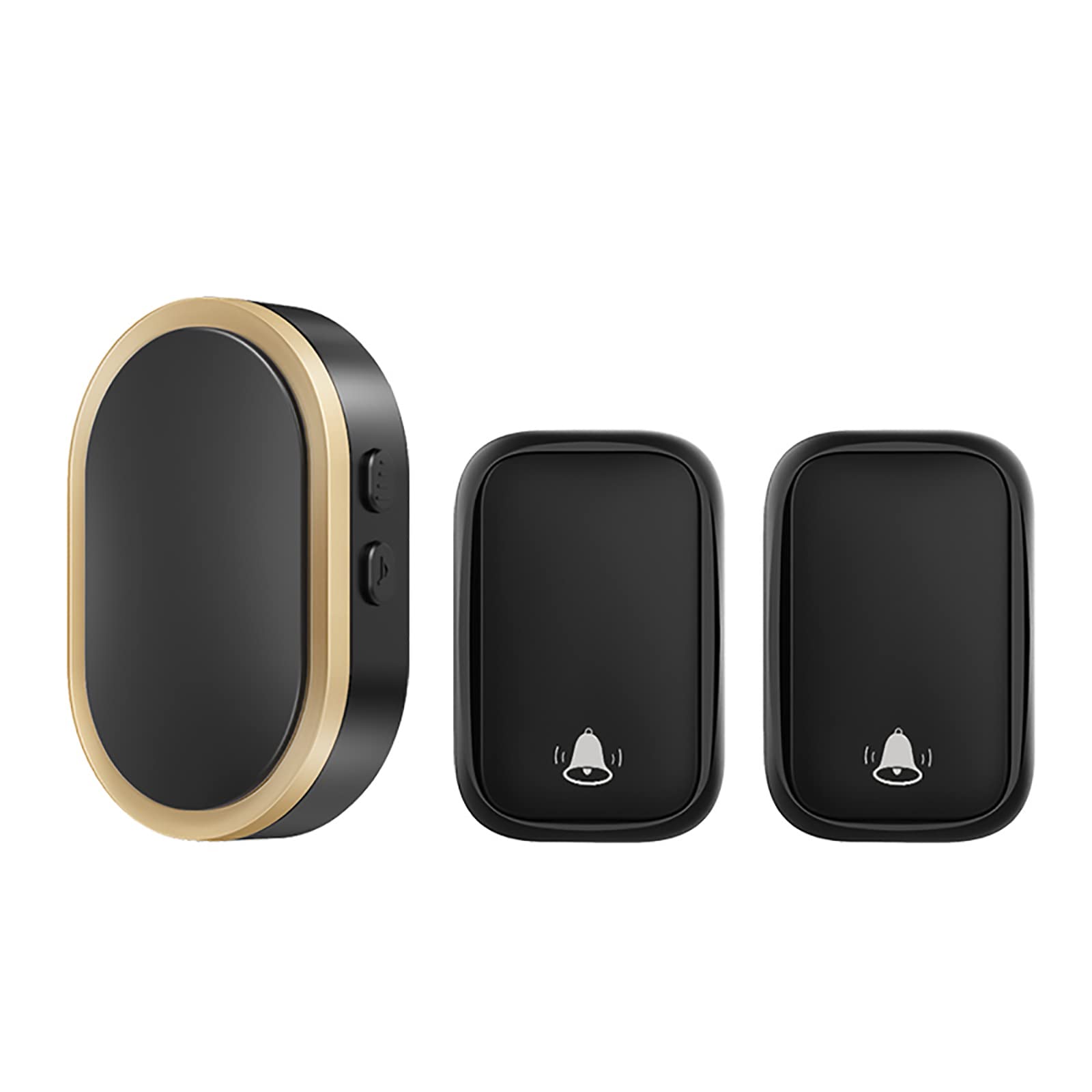 Timbre inalámbrico de Largo Alcance, Timbre de Puerta enchufable inalámbrico con Alcance de 150 m, Kit de Timbre con 2 pulsadores, 1 Receptor, 36 melodías, 4 Niveles de Vo,Black Gold