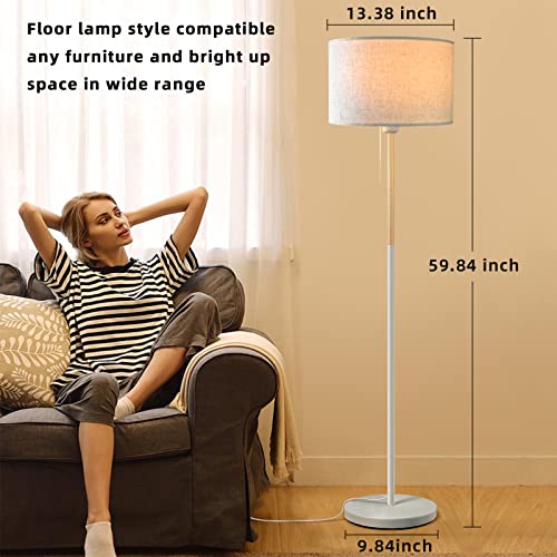 Modern Floor Lamp For Living Room Traditional Farmhouse Floor Lamps Mid-Century Pole Lamp With Linen Lamp Shade, Standing Tall Floor Lamps For Bedrooms And Office (White) #TOP3
