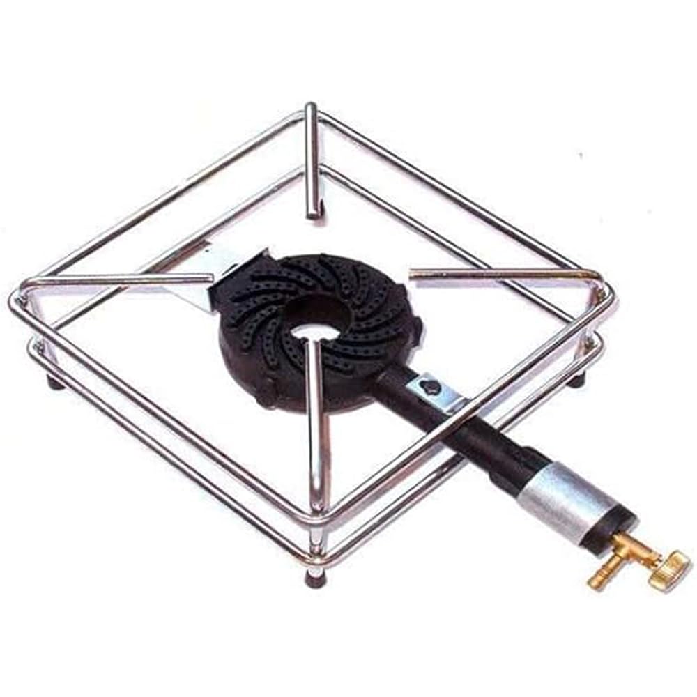 FORNELLONE CROMATO 30x30 FORNELLO A GAS GPL 4PIEDI BRUCIATORE GHISA C/RUBINETTO