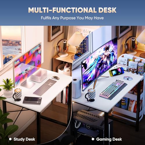 Image of DUMOS 32 Inch Small Computer Desk, Gaming Desks for Home Office Bedroom | Modern Study Writing Work Table, Craft PC Desk Simple Workstation with Reinforcement Structure, Black and White
