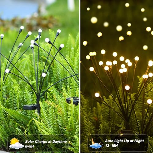 Cnulenzt Solar Lichterkette Outdoor,4 Stück 10LED Solar Glühwürmchen Licht, IP65 Wasserdichtes Solar lichterkette außen,für Garten,Terrasse,Strauchwerk,dekorative (Warmweiß)