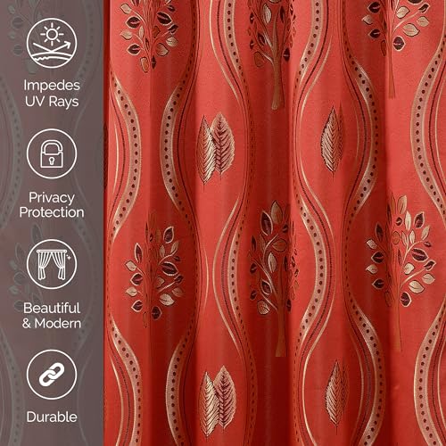 Image of Elegant Comfort Luxurious Aurora Jacquard Look Curtain Panel Set with Attached Valance 54 inch X 95 inch (Set of 2), Red
