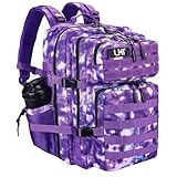 LHI Mochila táctica de estilo militar de 45 l con sistema MOLLE, resistente al agua, para senderismo, supervivencia, camping y actividades al aire libre, Purple Camouflage, L