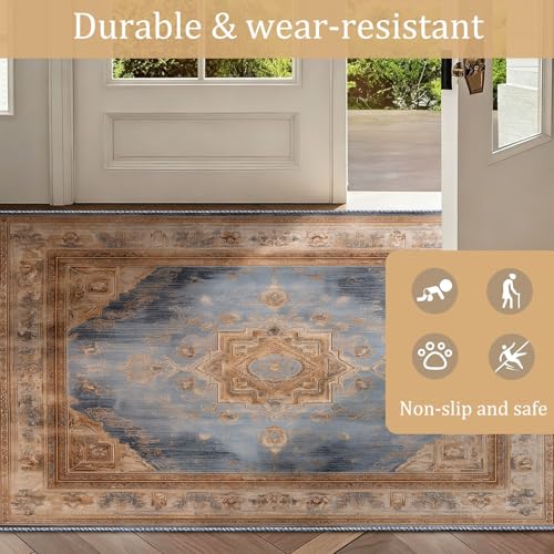 Tapis d'entrée 80x150 cm rétro géométrique lavable et antidérapant