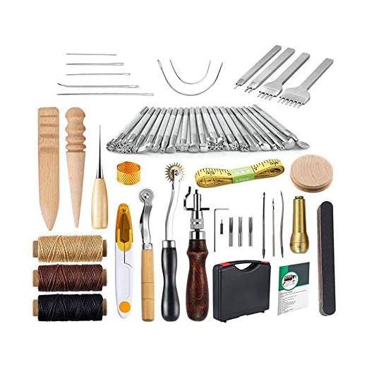 Silverdrew 59PCS Kit de Herramientas de artesanía de Cuero Mano DIY Costura Costura Punzón Talla Trabajo Sillín Leathercraft Accesorios para Trabajar el Cuero