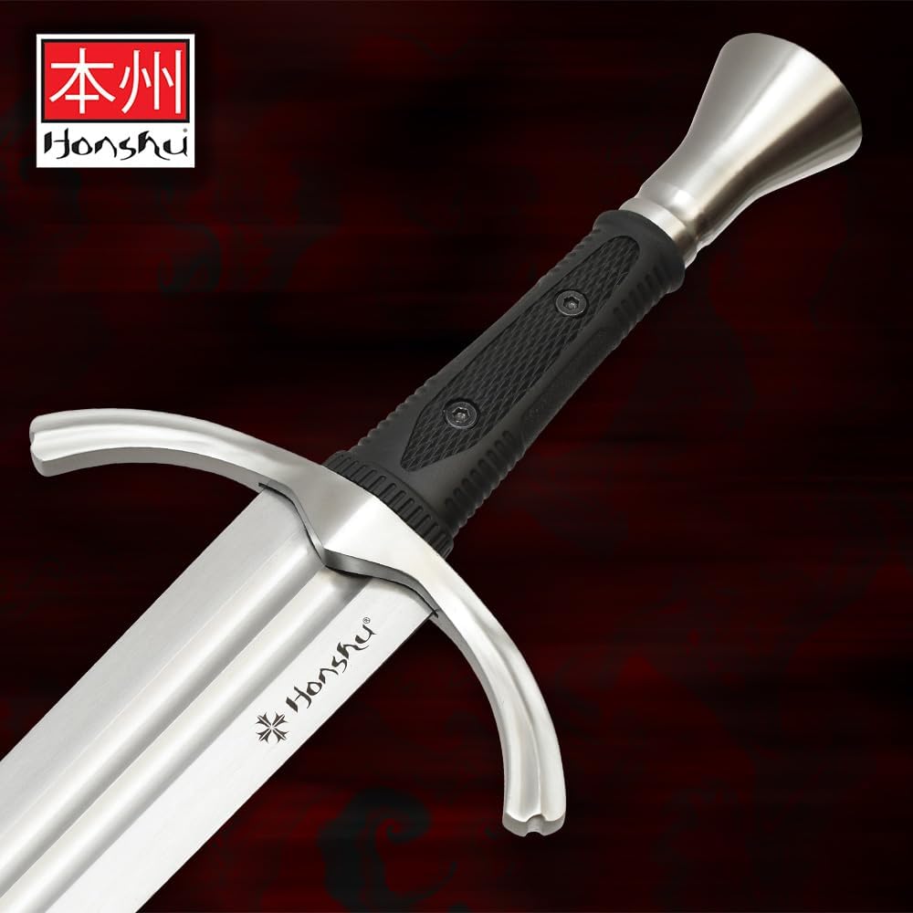 Honshu Single-Handed Broadsword | 1060 Carbon Steel Blade | Textured Black TPR Handle | 2Cr13 Stainless Steel Pommel | 30 3/8” Blade Length | 40” Overall Broadsword | Scabbard Included